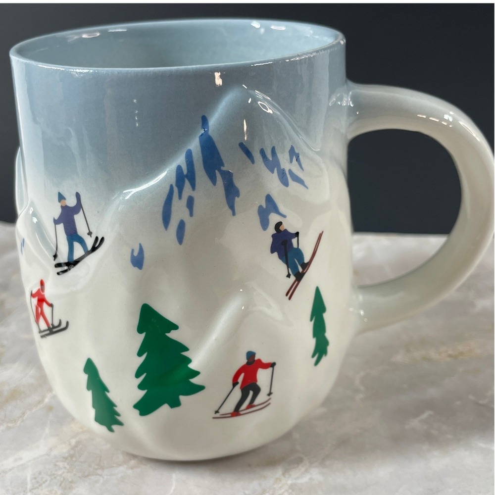 Target Ski Resort Mug White Blue 3D Sculpted Mountain Winter Cabin 16oz